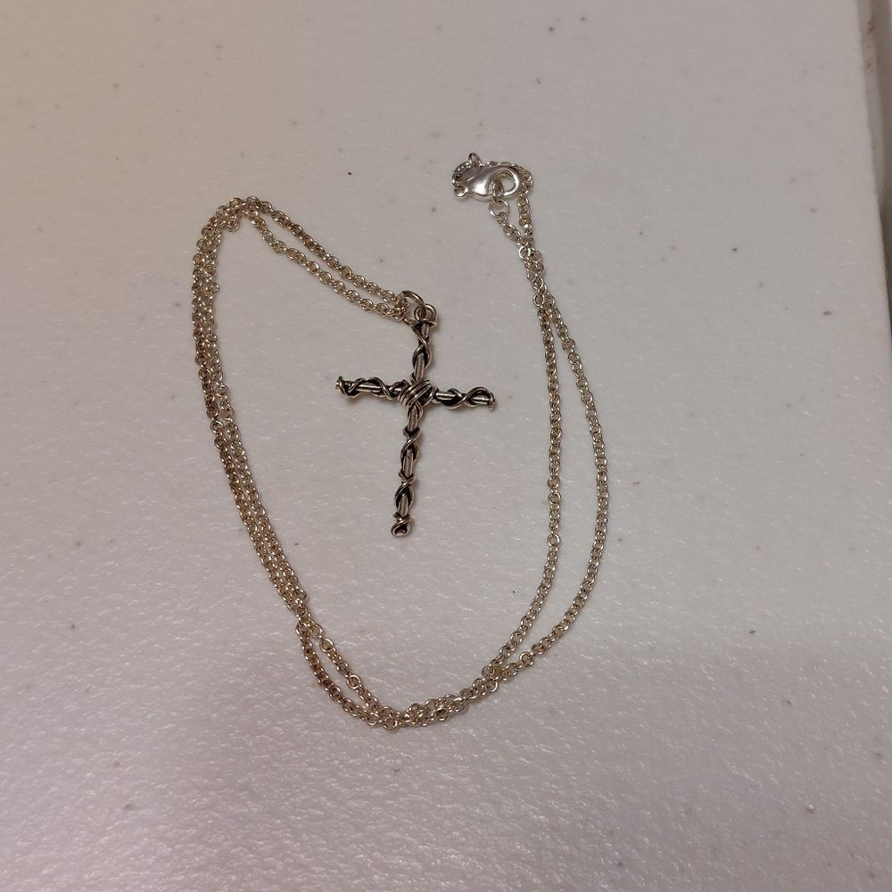 Steampunk Wire Wrapped Cross Pendant Silver Tone Necklace